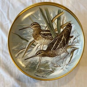 Decorative Plate with Bird Design and Gold Rim